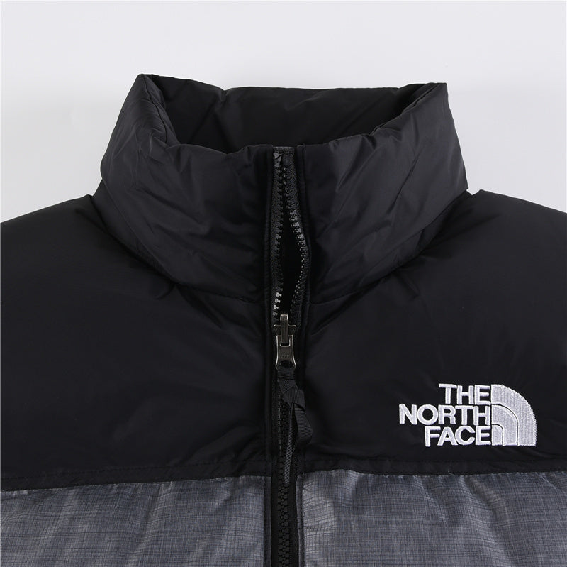 The North Face 700 Fill Puffer Vest "Black & Heather Grey" Color Block Sleeveless Down Gilet