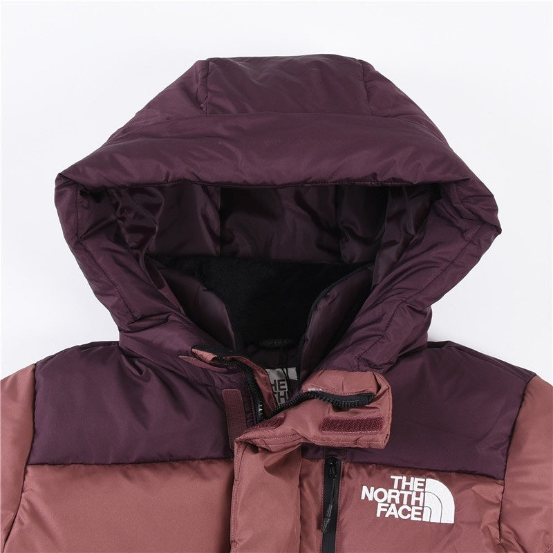 The North Face Long Hooded Puffer Parka Jacket Dusty Rose Purple Color Block Long Down Coat