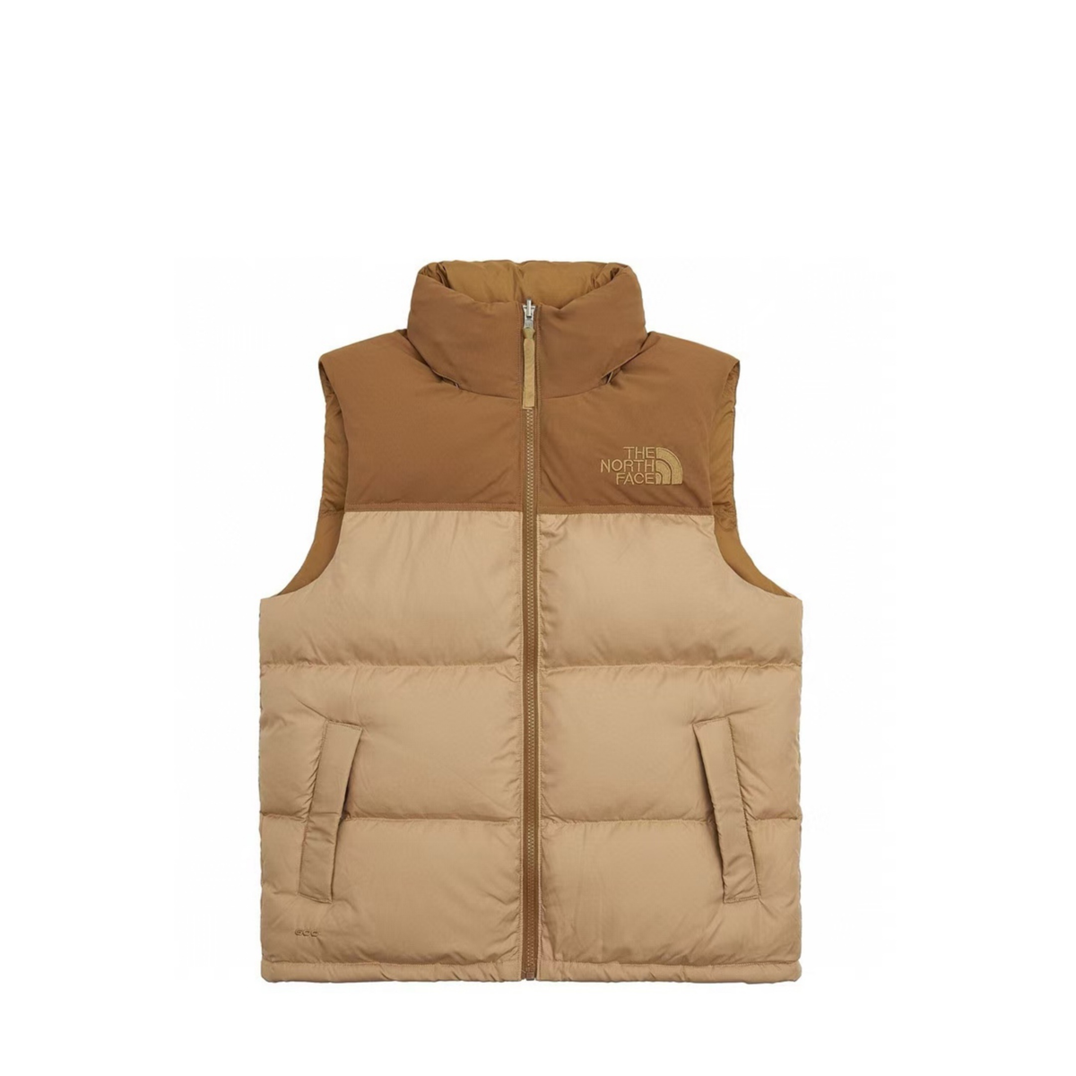 The North Face 700 Fill Puffer Vest "Brown & Khaki" Color Block Sleeveless Down Gilet